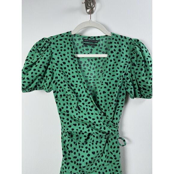 Urban Outfitters Kelly Green Dalmation Preppy Hipster Coquette Wrap Mini Dress - Picture 3 of 10